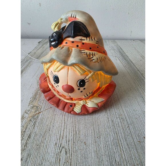Vintage scarecrow bat light up ceramic table top fall decor stands - Picture 1 of 7